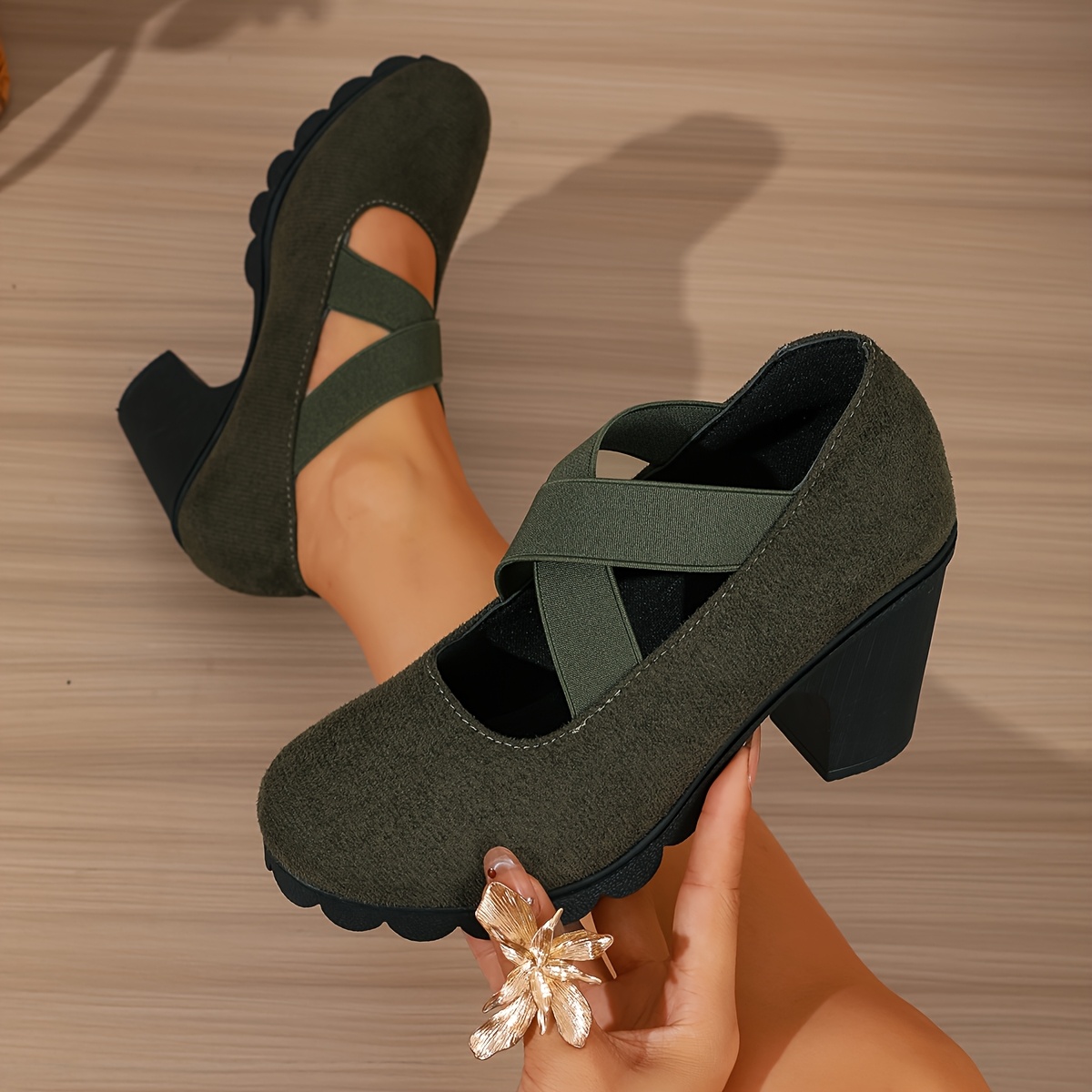 Nuove Scarpe da Donna con Tacco Largo e Piattaforma, Altezza…