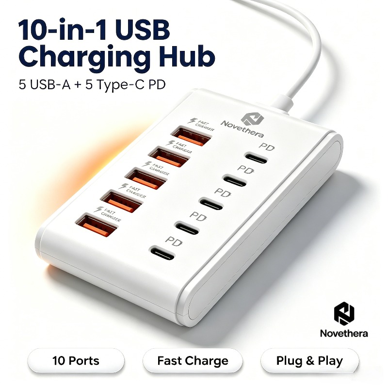 NOVETHERA Hub di ricarica rapida 66W a 10 porte, stazione di…