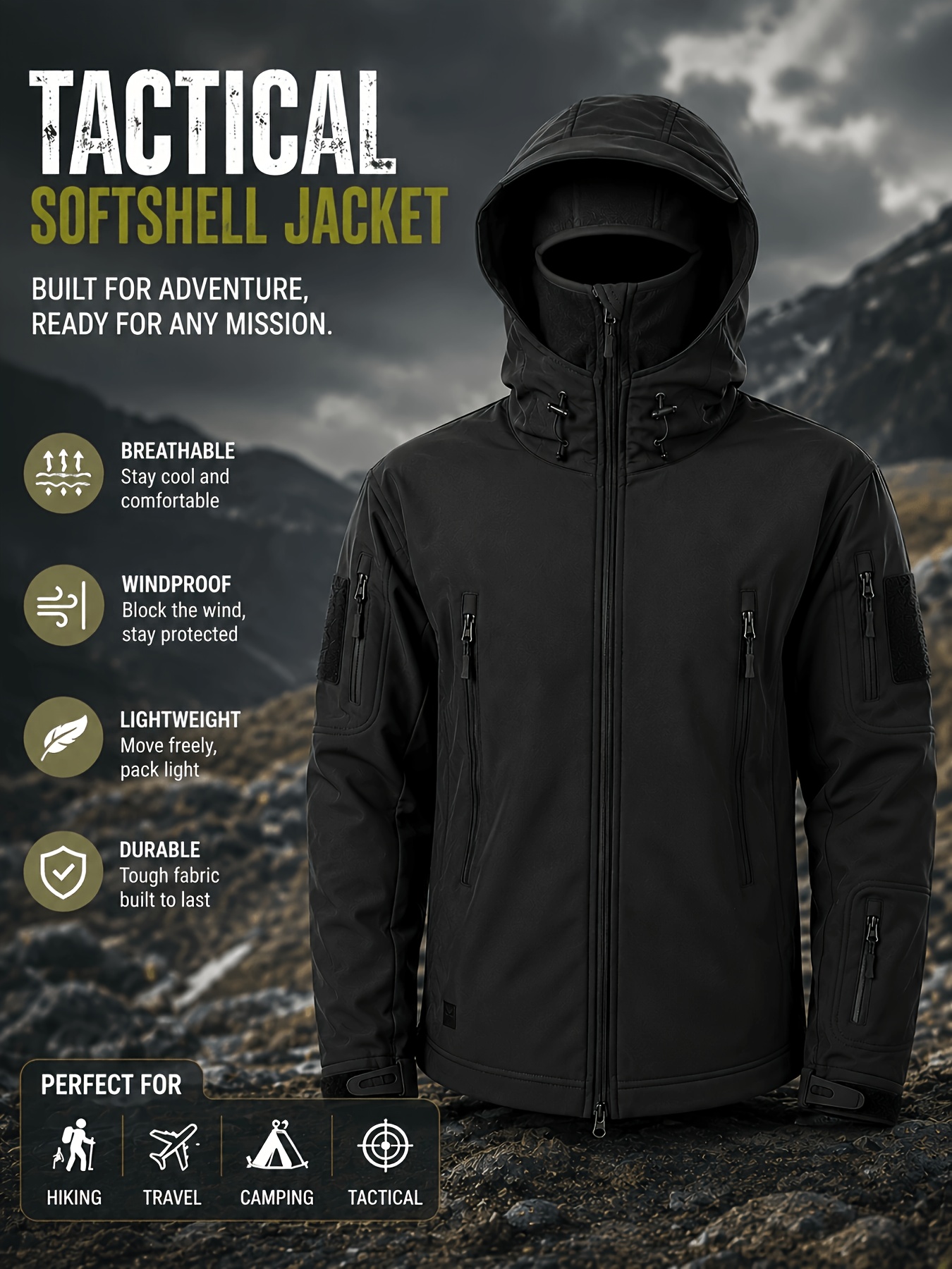 Giacca Softshell Passamontagna Tattica da Uomo, Capospalla…