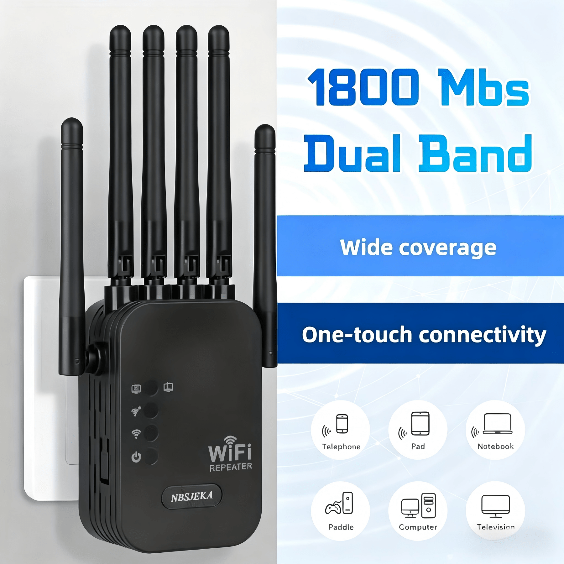 Ripetitore Wifi 6 da 1800 Mbps con 6 Antenne, Ampia Copertura…