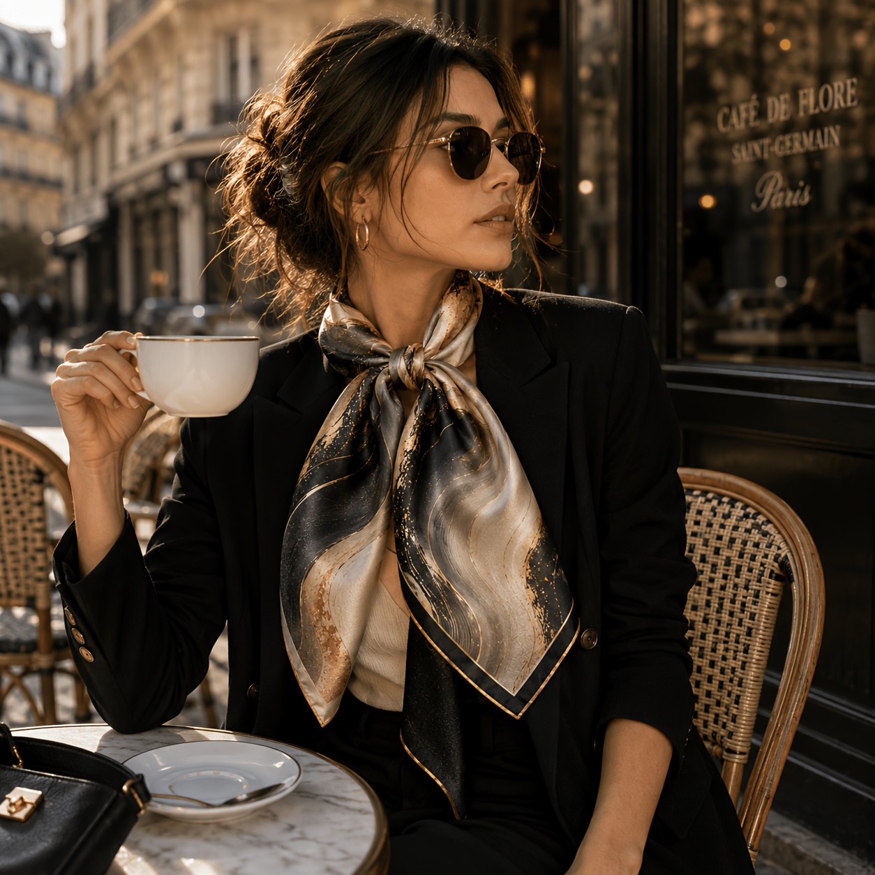 Sciarpa da donna in raso con scollo quadrato, Sciarpa effetto…