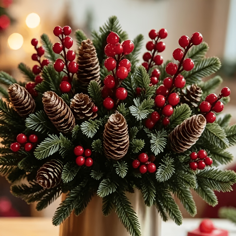 12 pezzi Decorazioni Natalizie, Aghi di Pino Artificiali, Pigne…