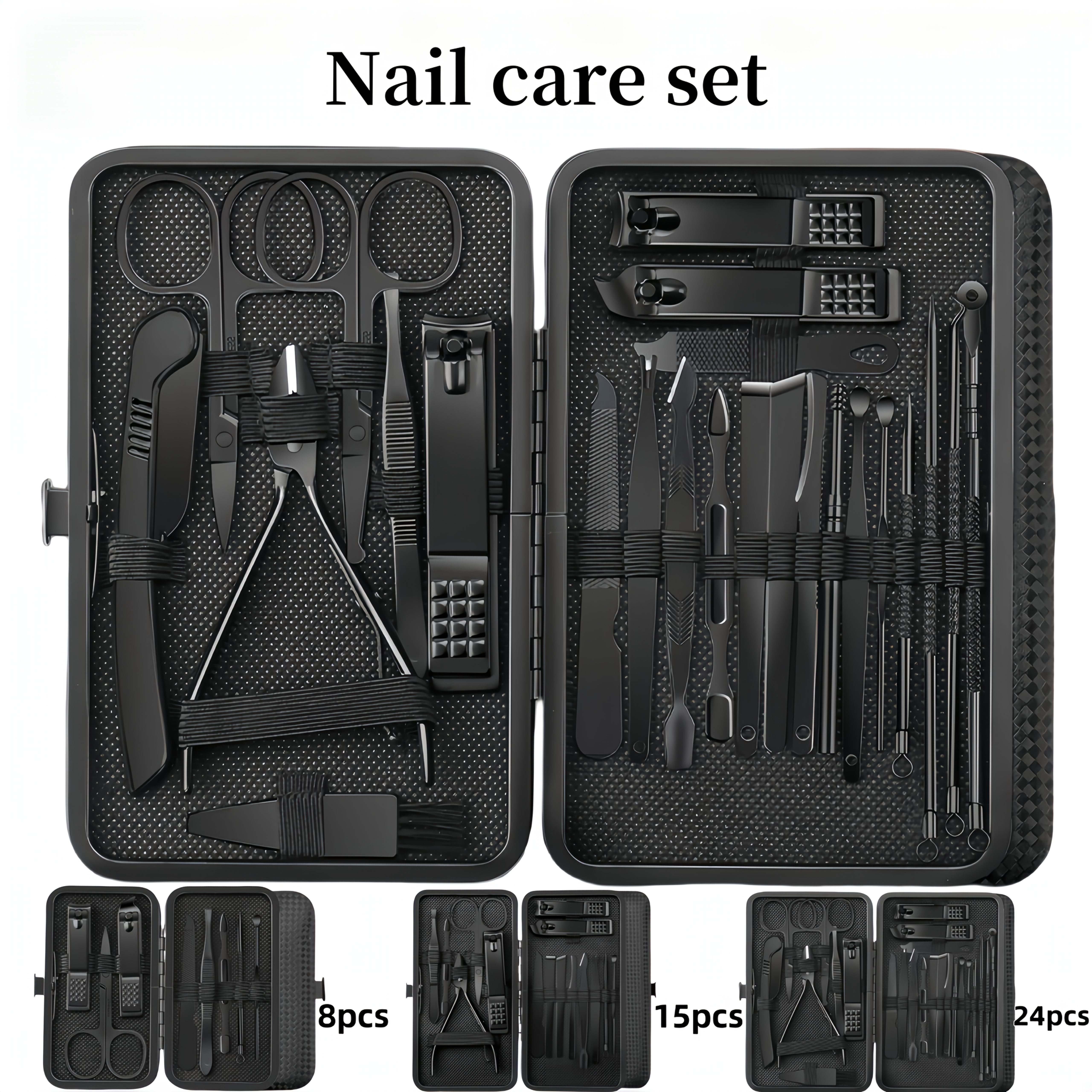 Set Manicure e Pedicure Premium Nero Opaco—Set da 8/15/24 Pezzi…