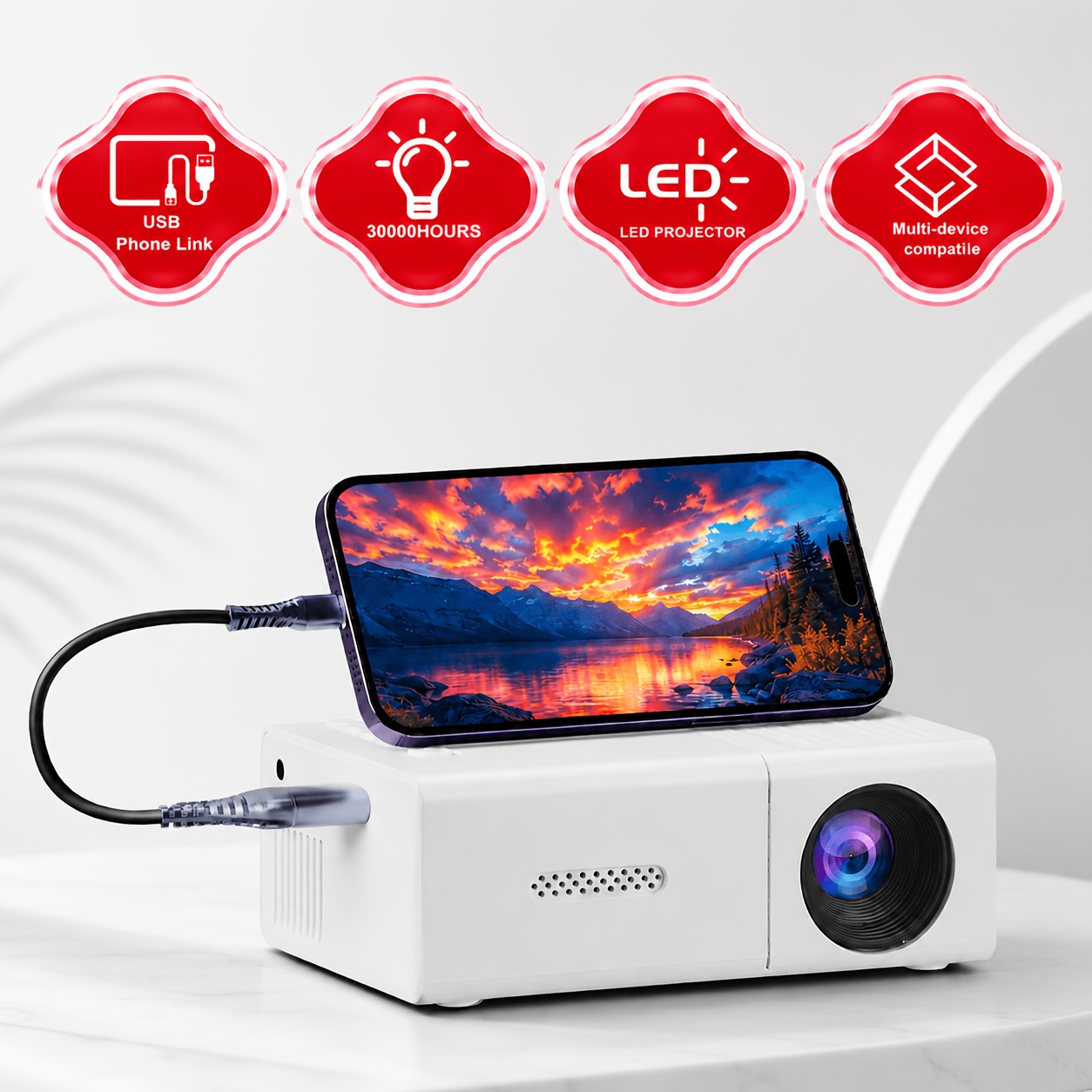 Mini Proiettore HD Compatto, Adatto per Home Theater/ Campeggio/…