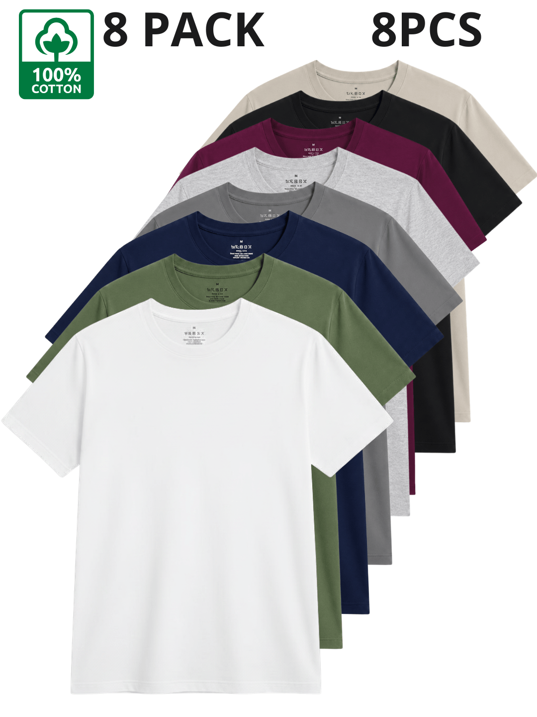 8pz Magliette Unisex 100% Cotone, Colori Assortiti Nero, Bianco…