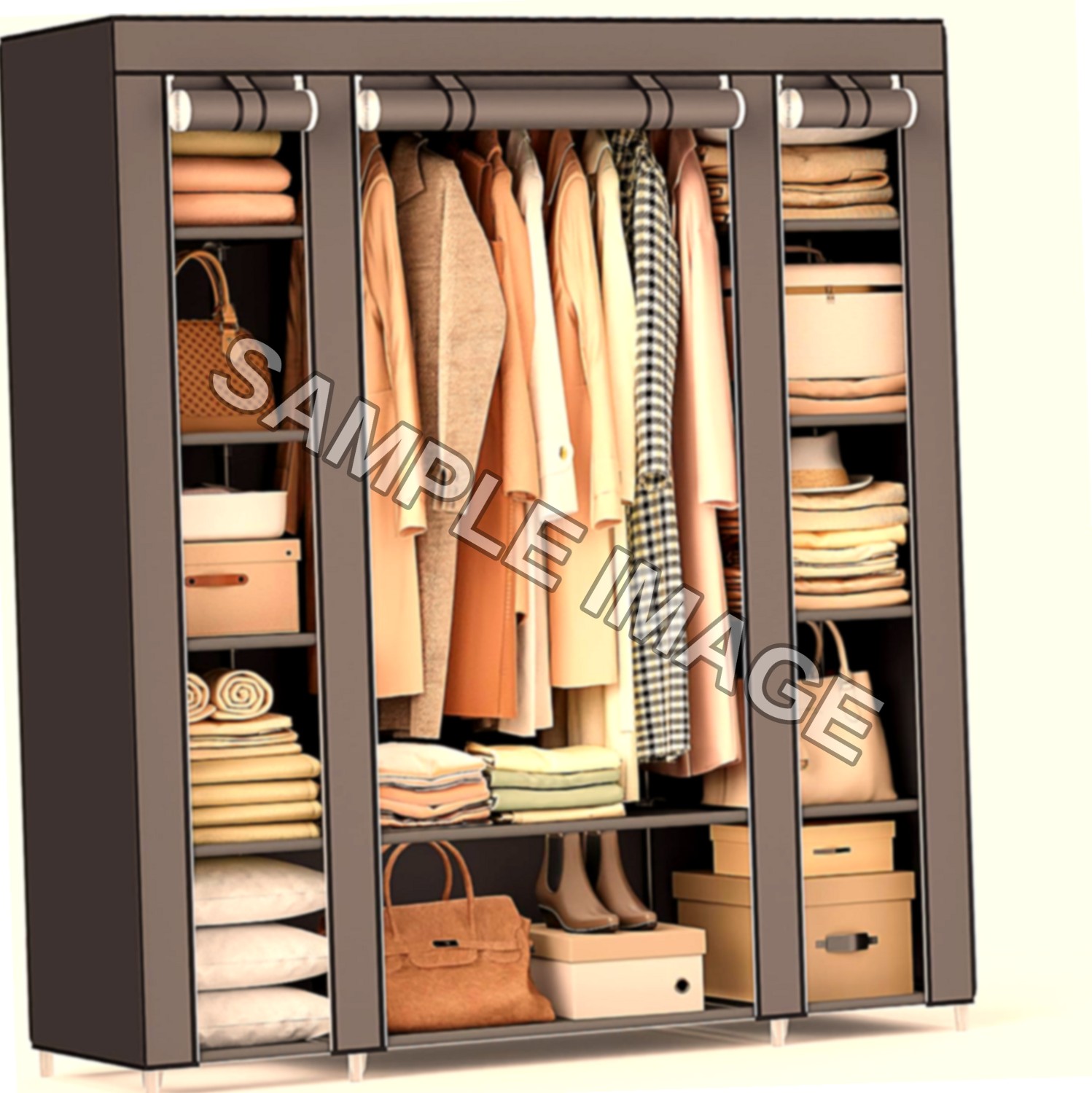 SONGMICS, LSF03G - Armadio in tessuto, con 12 ripiani e asta appendiabiti, per camera da letto e spogliatoio, 150 x 45 x 175 cm, grigio