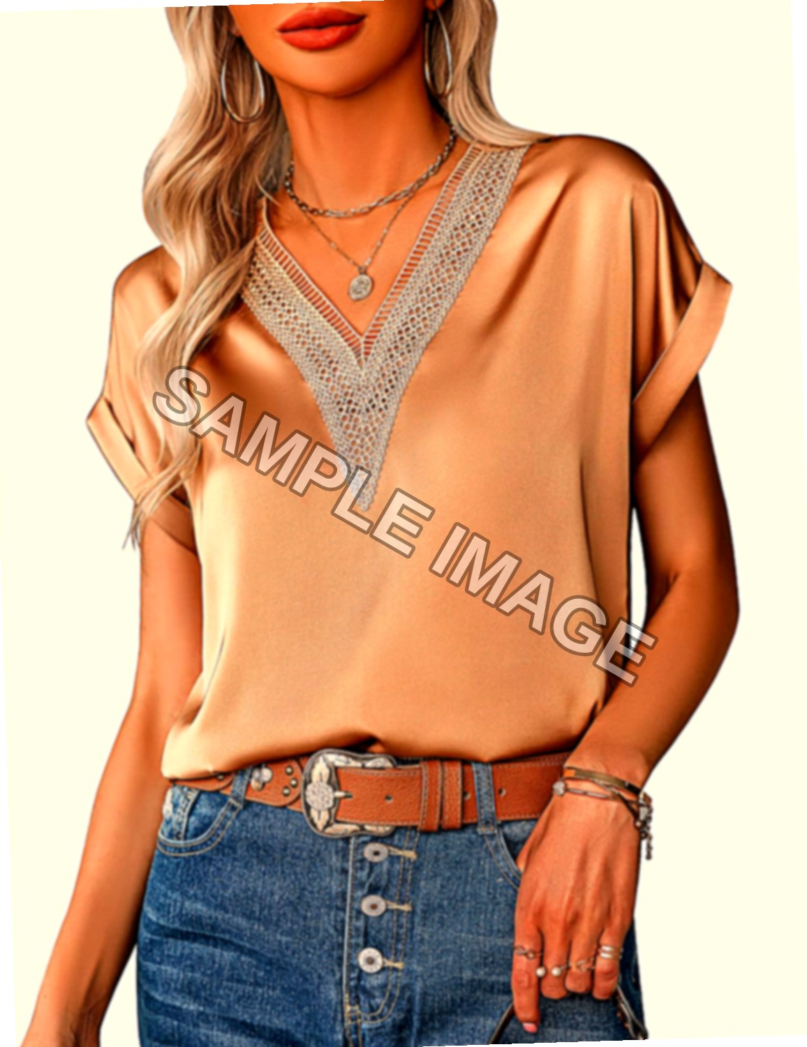 Zeagoo Camicia Donna in Raso con Scollo a V
