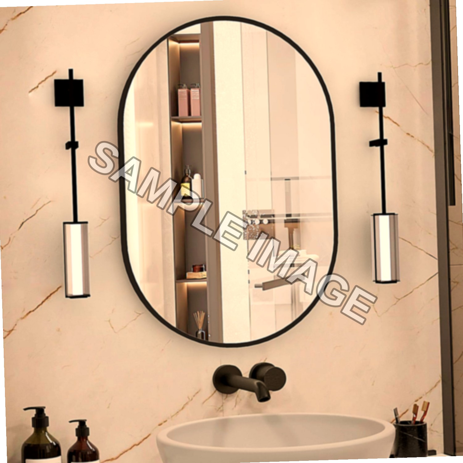 Specchio Ovale da Parete 50x75cm con Cornice Nera