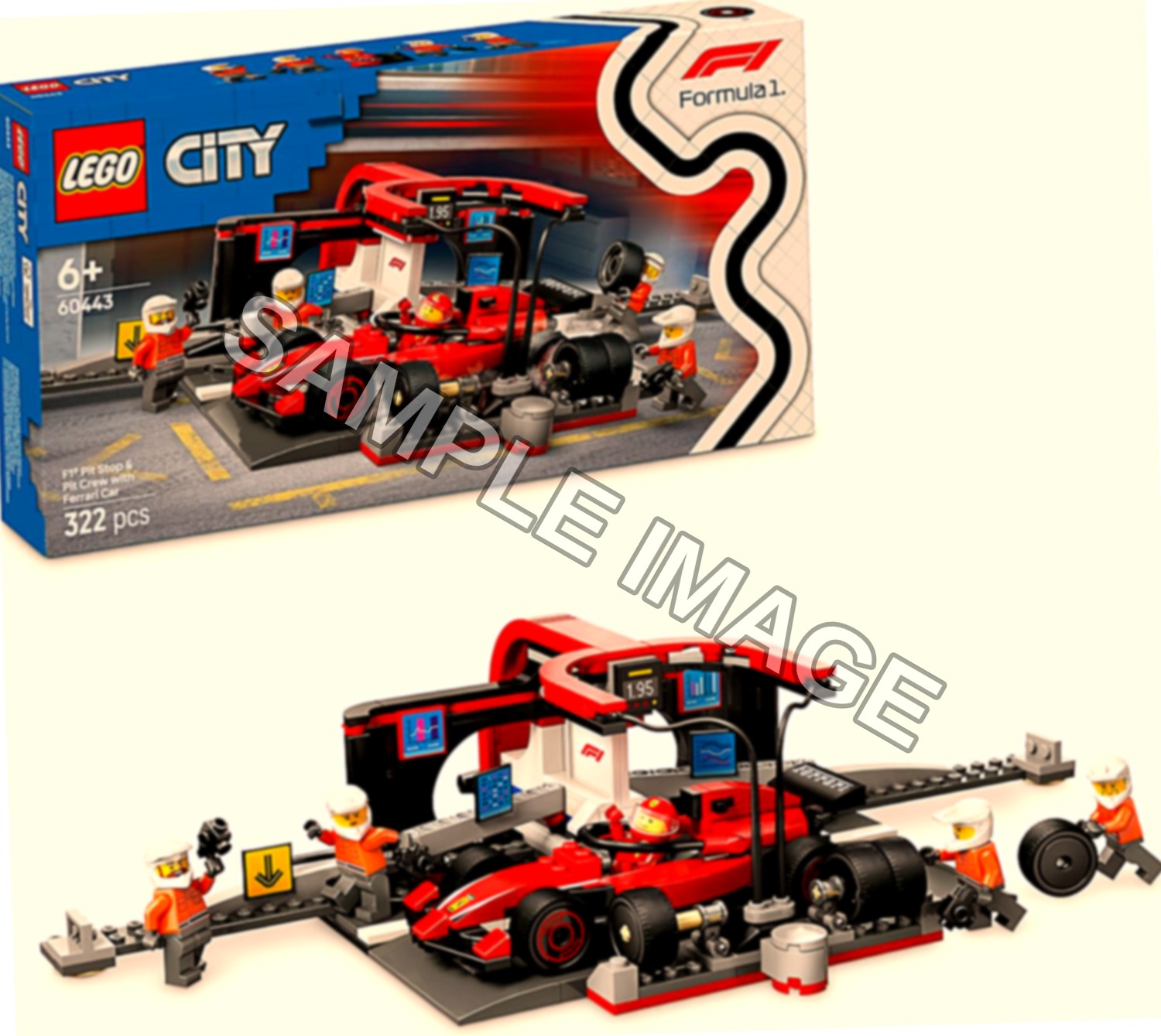 LEGO City Pit Stop e Meccanici con Monoposto Ferrari F1 - Kit Officina da Costruire con Macchina Giocattolo, Minifigure e Accessori, Giochi per Bambini da 6 Anni Fan delle Auto da Corsa Sportive 60443