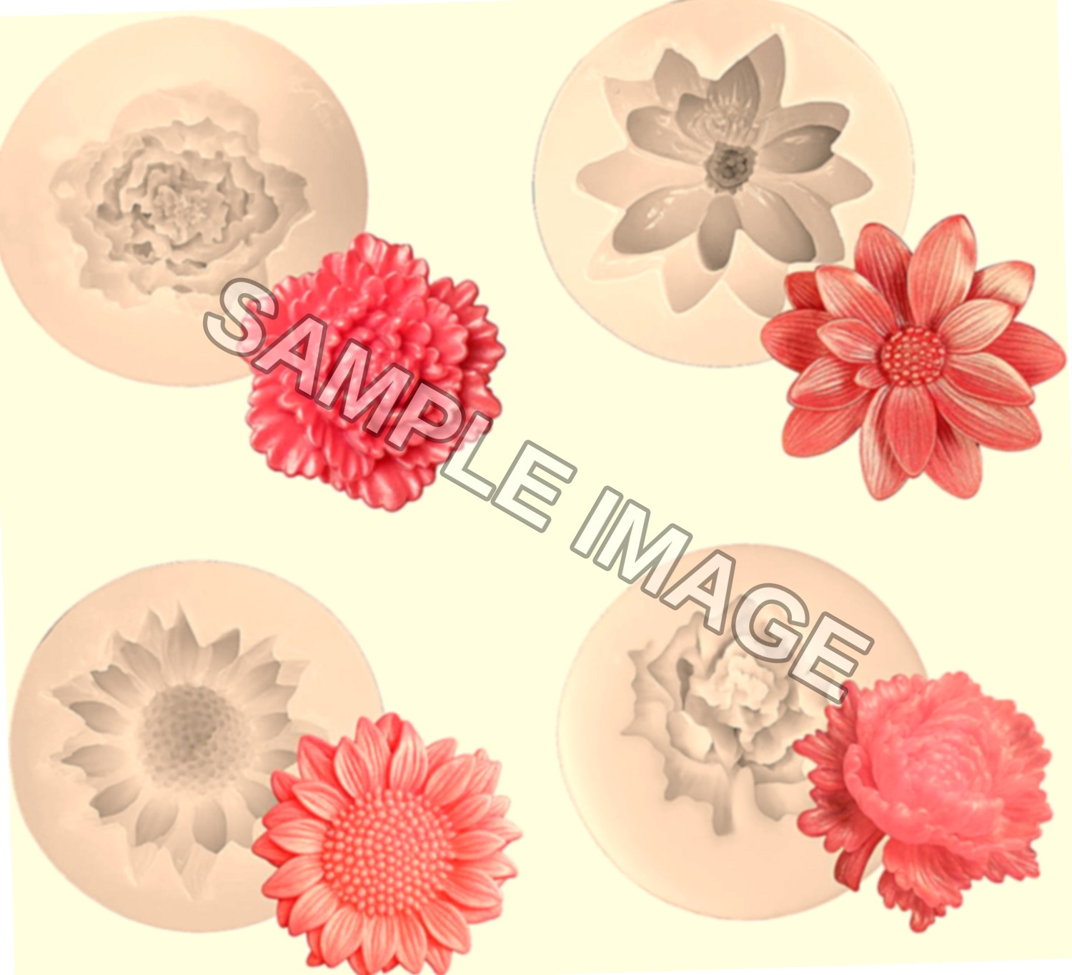 4 Stampi in silicone 3D a forma di fiore