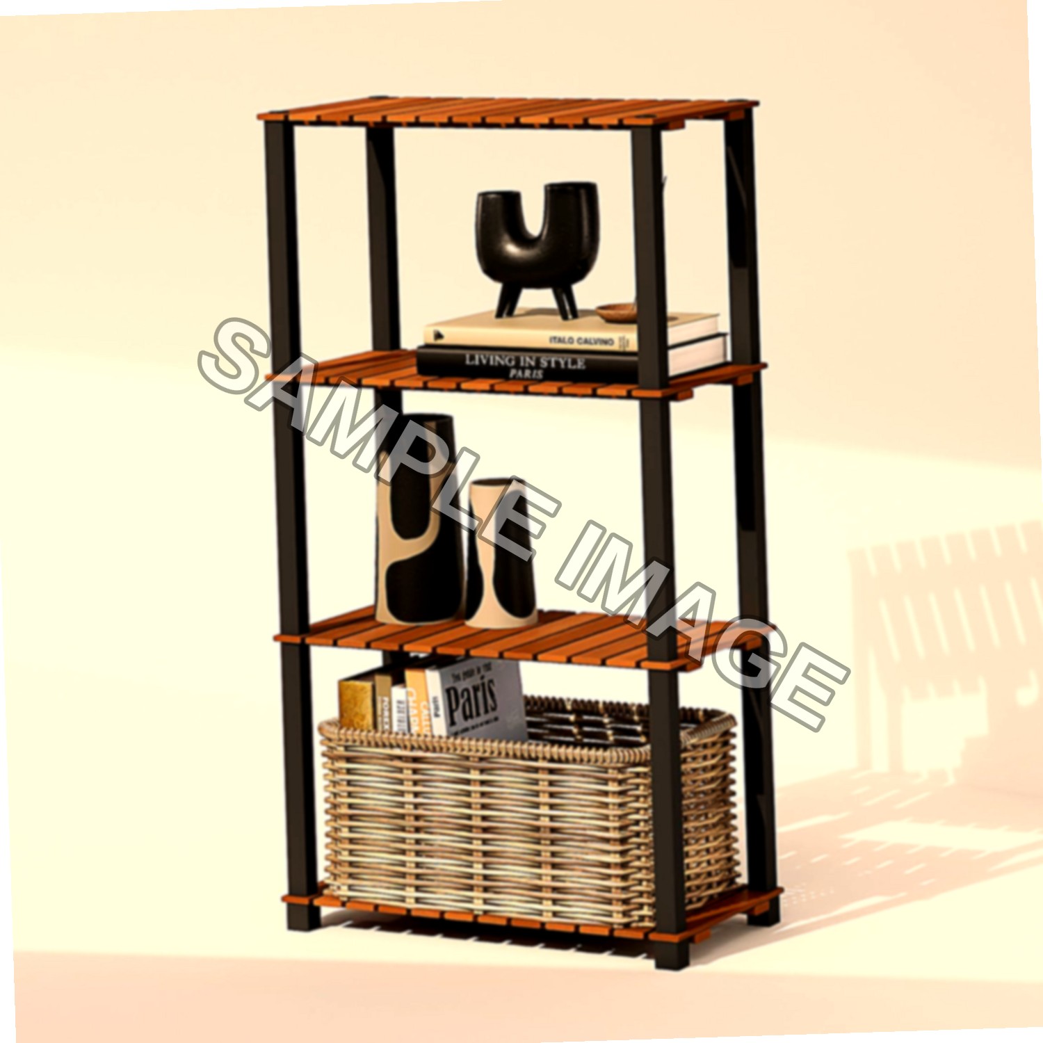 Furinno TURN-N-TUBE Scaffale Espositivo A 4 Ripiani, Scaffale Portaoggetti, Libreria, Ripiani Aperti Con Listello In Legno, Montanti Quadrati, Per Organizzazione E Contenimento, Legno Chiaro