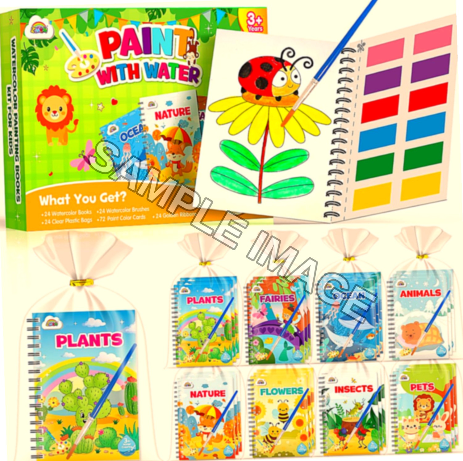 ZMLM Set 24 Mini Libri da Colorare ad Acqua per Feste