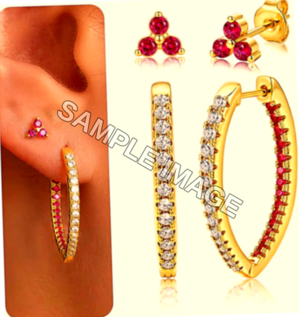 BodyBonita 2 Paia Orecchini Cerchio Donna, S925 Argento Sterling Post Set Orecchini Anallergici Donna con Zirconia Magenta, Delicato Orecchino da Cartilagine in Oro 16K Argento per Piercing Multipli