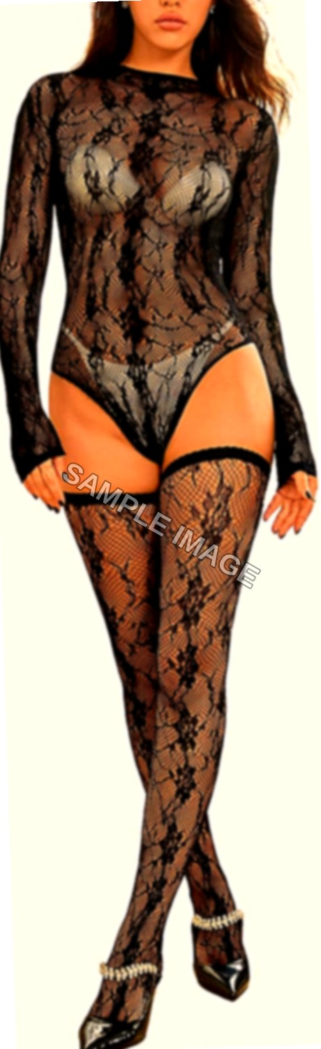 Body a Rete in Pizzo con Calze - Nero
