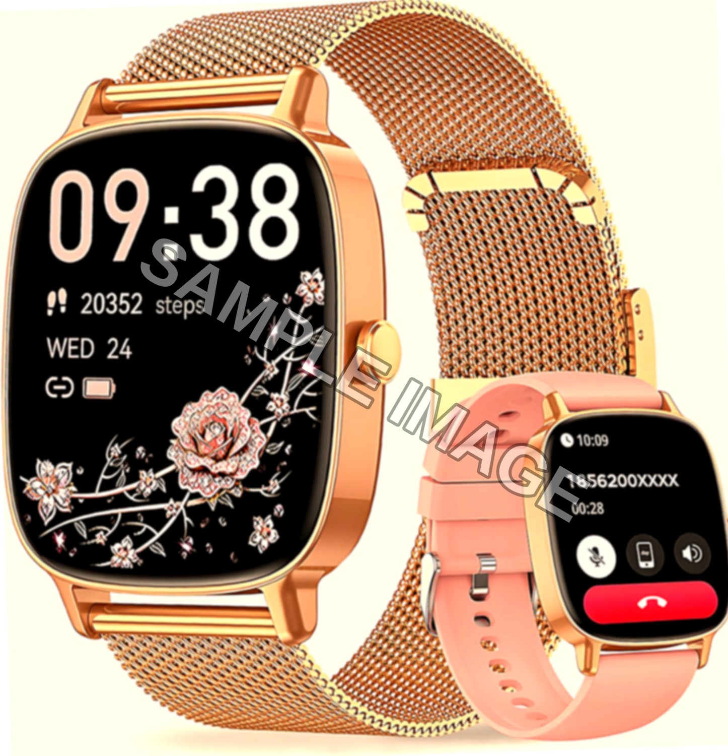 Smartwatch Donna,2 Cinturini,Risposta/Effettuazione Chiamate,Schermo Ultra Nitido1.85'' HD,Fitness Tracker Frequenza Cardiaca/Sonno/SpO2,Compatibile IOS/Android,120+Modalità Sportive,IP68 Dorato