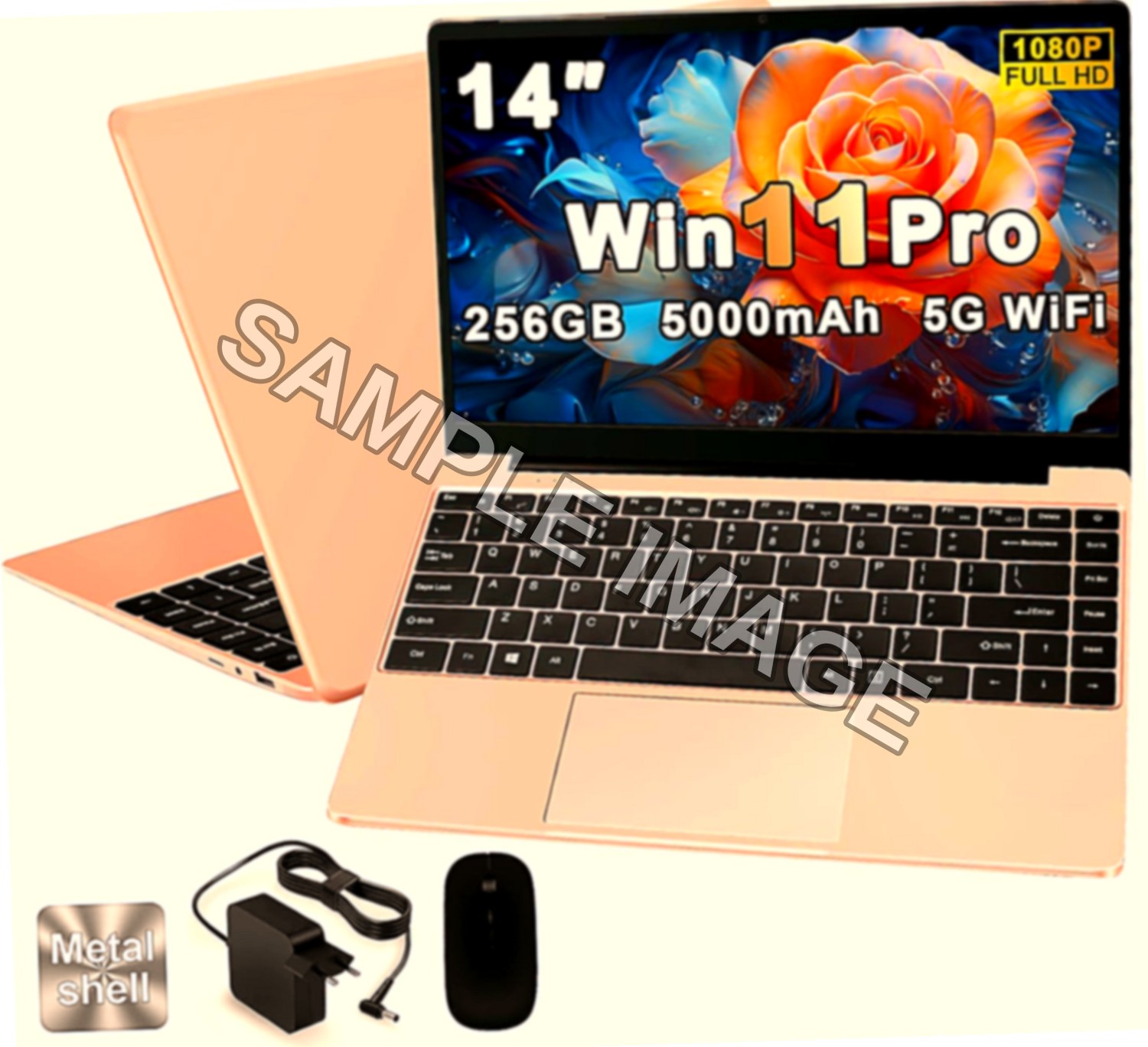NOTODD 2026 PC Portatile 14 Pollici 256GB 1080P 2.4G+5G Win 11 - Oro rosa